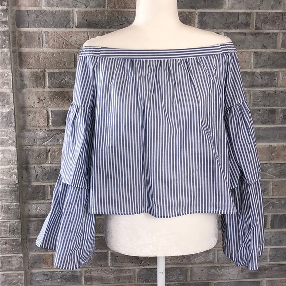 BCBGMaxAzria Tops - BCBGMaxazria. Bl/wh striped off the shoulder top.